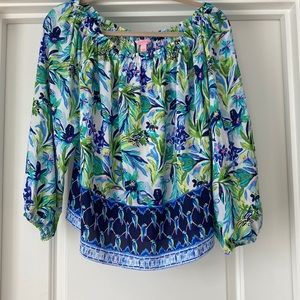 Lily Pulitzer off the shoulder Parrot top